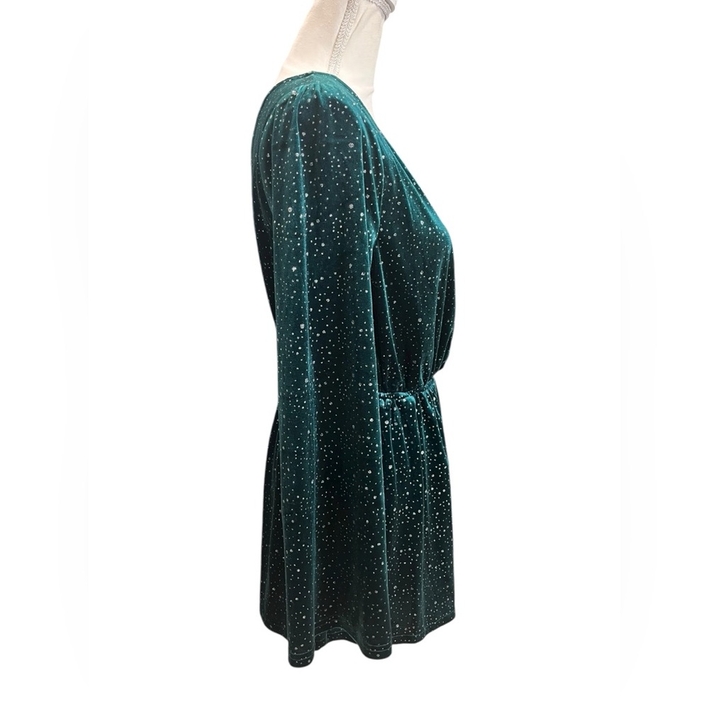 Lulus Beneath a Starry Sky Emerald Green Velvet Silver Sparkly Romper Medium NWT - Picture 4 of 15